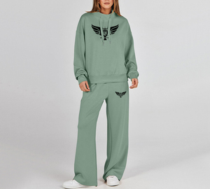 Ensemble de survêtement pour femmes personnalisé en 2 pièces, ensemble de survêtement d'hiver, sweat-shirt à cordon de serrage, pantalon de survêtement à jambes larges, ensemble de détente, survêtement - Product Image 2