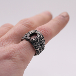 Handmade 925 Sterling Silver Organic <b>Black</b> Diamond Signet <b>Ring</b> Vintage Style Wide Band Wedding Gift Made in Turkey - Product Image 6
