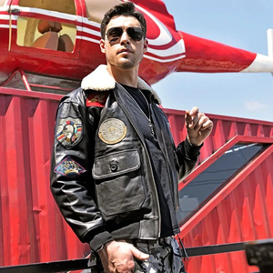 Nouveau Top Gun Vol Veste Hommes Mode En Peau De Mouton En Cuir Véritable G1 Veste Laine Col De Fourrure Manteaux D'hiver Hommes Vestes oem service - Product Image 5