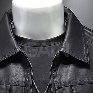 Veste d'hiver en cuir classique pour homme, style streetwear tendance, fermeture éclair sur le devant, style moto, capuche en toile, respirante, écologique - Product Image 5