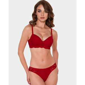 Conjunto de sujetador elegante de microfibra con aros y relleno, copa completa, talle medio, y braguita de bikini con diseño floral y lazo, estilo cómodo. - Product Image 4