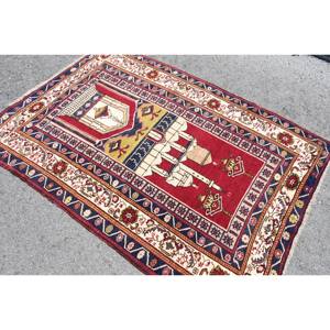 Alfombra Turca Grande Tradicional Roja y Beige de 4.1 x 6.1 pies, de Lana y Piel Sintética, Rectangular, Ecológica, para Comedor, de Látex - Product Image 4