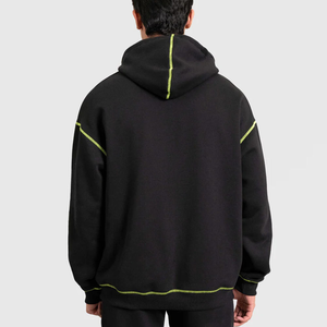 Sweat-shirt à capuche zippé pour homme, couleurs personnalisées, surpiqûres contrastées néon, coupe ample, cordon de serrage, streetwear décontracté, automne, 100% coton - Product Image 6