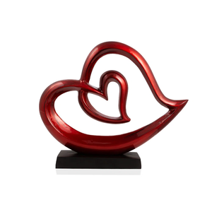 Sculpture en cœur moulé en aluminium fini de couleur rouge avec base en bois Design de décoration artistique fini personnalisé pour la décoration de la maison ou du bureau - Product Image 1