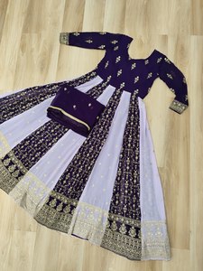 ชุดทำงานหรูหราดีไซเนอร์สำหรับผู้หญิง Dupatta กับงานเย็บปักถักร้อย, ชุด anarkali georgette สำหรับงานแต่งงานสำหรับเด็กผู้หญิง - Product Image 5