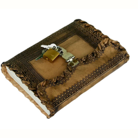 Antique Vintage marron cuir Journal fait à la main à couverture rigide papier journal fil couture organisateur personnel serrure clé cadeau hommes femmes