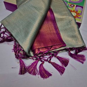 Sari en soie original Minakari avec bordure lourde en zari et travail de tissage lourd pour les femmes, fête, festival, vêtements indiens et pakistanais - Product Image 5