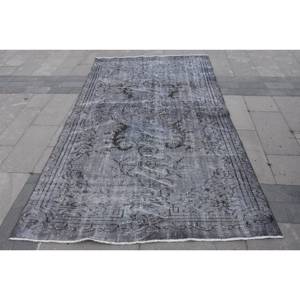 Alfombra de lana clásica gris de 5,2x9 pies con respaldo de látex, diseño de retazos turco tradicional para sala de estar, pasillo, rompecabezas rectangular - Product Image 1