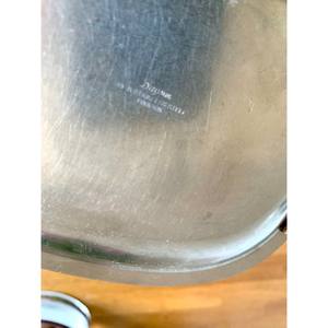 En vente Plateau en acier inoxydable vintage Mid Century Modern Retro Metal Tray avec manche en bois Pièce authentique - Product Image 6