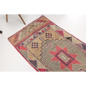 พรมวินเทจขนาด 3x10.1 ฟุต, พรมตุรกี, พรมลายตะวันออกสีแดง - Product Image 1