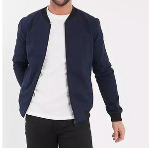 Chaqueta de bombardero azul de alta calidad para hombre, con cremallera de diseño ajustado Pakistán, chaqueta de talla grande para adultos - Product Image 1