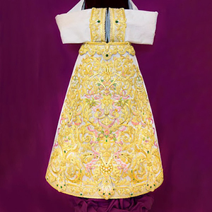 Robe-jupe pour femme personnalisée en or blanc, brodée à la main, tissée lourde, tenue de cérémonie religieuse, en stock, échantillon disponible en 7 jours - Product Image 1