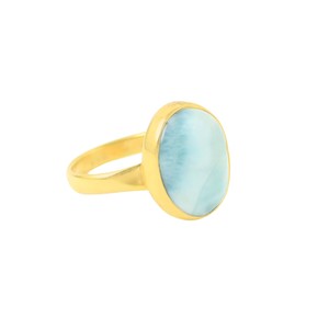 Cristal lisse Larimar Cabochon Gemstone Design Simple Réglable Exquis Pectolite Ocean Stone Bague en pierre unique - Product Image 2