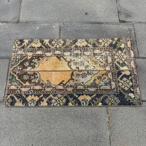 Alfombra de 1.6x2.8 pies, Alfombra Turca Vintage Pequeña, Alfombra de Lana Azul - Product Image 3