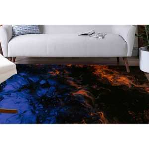 Alfombra Abstracta de Mármol: Azul Oscuro y Naranja, Decoración de Arte Moderno, con Pelo Suave - Product Image 2
