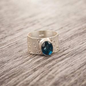Bague en topaze bleue de Londres, argent sterling 925, bijoux faits à la main, pierre de naissance de décembre, cadeau pour femme - Product Image 2
