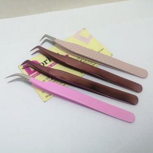 Pinzas de pestañas de oro rosa Pinzas de pestañas de acero inoxidable con logotipo personalizado Volumen y pinzas de extensión de pestañas curvas para pestañas. - Product Image 1