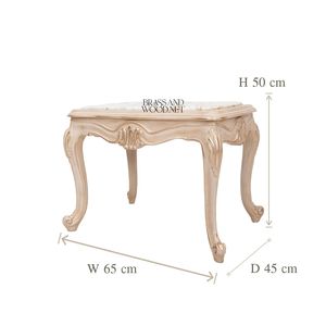 Table d'appoint rectangulaire néoclassique de luxe avec plateau en marbre blanc de qualité supérieure et cadre en bois beige doré orné pour la décoration de palais - Product Image 2