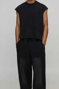 Chemise sans manches surdimensionnée délavée à l'acide, respirante, en polyester doux, avec logo personnalisé, effet délavé à la pierre - Product Image 4