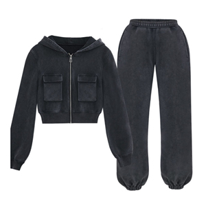 บริการ OEM ผู้หญิงที่กําหนดเองชุดวินเทจหินกรดล้างเฮฟวี่เวท Sweatsuit ซิปที่กําหนดเองและกางเกงวอร์มสองชิ้นสําหรับสุภาพสตรี - Product Image 4