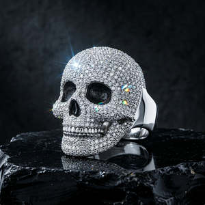 Premium Iced Out Full Pave Moissanite Skull <b>Statement</b> <b>Ring</b> in Sterling <b>Silver</b> Finish Sculpted 3D Prong Set Unisex Wedding <b>Ring</b> - Product Image 5