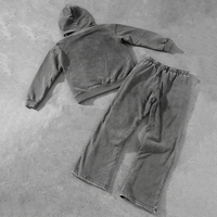 Ensemble survêtement homme personnalisé en molleton 100% coton 370g, coupe ample, avec sweat à capuche zippé et pantalon de survêtement, style streetwear délavé, idéal pour l'hiver, vente en gros ODM