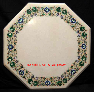 Mesa de comedor con incrustaciones de mármol indio hecho a mano de la mejor calidad, decoración del hogar, mejor precio, forma octogonal, venta al por mayor, mesa de mármol blanco - Product Image 1