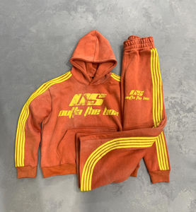 Hot Sale Custom Acid Washed Plus Size <b>Stripped</b> Distress Printing Tracksuits Top Trendy Men Streetwear Vintage Sweat Suits OEM - Product Image 4