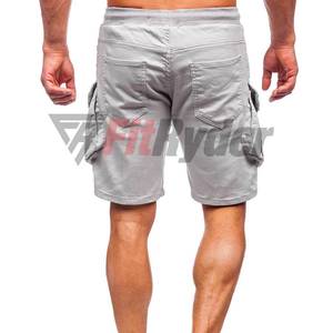 Pantalones cortos deportivos cargo de algodón y poliéster ligeros con logotipo personalizado, cintura elástica, cierre con cordón, tejidos sólidos, venta al por mayor - Product Image 2