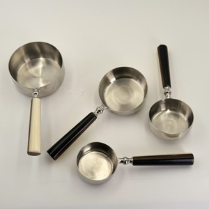 Custom Food Grade Coffee and Milk Powder <b>Measuring</b> Spoon Resin Wood Handle 202 Stainless Steel Wood Resin Handle <b>Measuring</b> <b>Cups</b> - Product Image 1