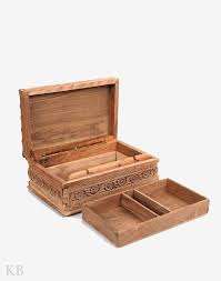 Boîte de rangement en bois d'acacia rectangulaire faite à la main organisateur en bois de travail de sculpture écologique pour la décoration intérieure - Product Image 2