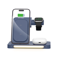 Chargeur sans fil magnétique portable pliable 3 en 1 Station de charge sans fil rapide 15W avec veilleuse pour écouteurs de montre iPhone