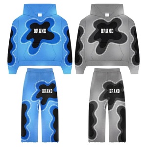 Pantalones de chándal lavados con ácido personalizados unisex, parche bordado con diamantes de imitación, ajuste holgado, estilo rasgado para hombre, serigrafía, suministro OEM - Product Image 1