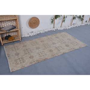 Tapis en laine à fleurs beige vintage de 3.1x6.5 pieds, motif patchwork fait main pour entrée, salon ou chambre à coucher avec support en latex - Product Image 3