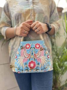 Designer Handcrafted Stylish Woman Handbag <b>Elephant</b> Design Silk Lining Open Closure Pattern Pearl Tassel <b>Decoration</b> Party Gift - Product Image 3