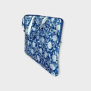 Handmade Indian Sky Blue Floral Quilted Cotton Luxury Business Simple Vintage Waterproof Lightweight <b>Laptop</b> <b>Bag</b> Protective - Product Image 3