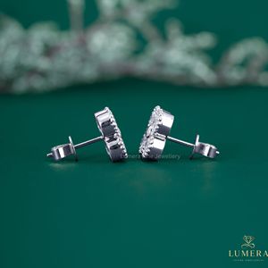 Round Cut Lab Grown Diamond Four Leaf Clover Cluster Studs Non Certified 14K Solid Gold Milgrain Beaded Floral Motif Earrings - Product Image 4