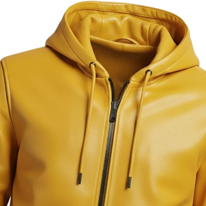 Nouvelle Vente – Blouson à Capuche en Similicuir Jaune Premium avec Fermeture Éclair – Veste Décontractée d'Hiver Style Urbain – Vente en Gros Fabricant - Product Image 3