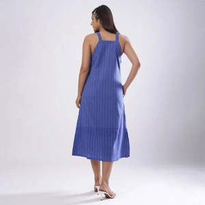 Femmes d'été femmes nouveau bohème sans manches bleu meilleur design robe de plage licou fendu genou longueur lin longue robe de plage - Product Image 2