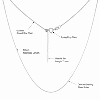 Chaîne de collier en argent sterling 925, maille ronde de 0,8 mm, 50 cm, 1,36 g, fermoir à ressort, bijoux