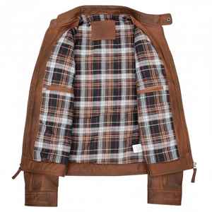 Mens Winter Vintage Brown Leather <b>Jacket</b> <b>Cafe</b> <b>Racer</b> Moto Coat Distressed Stand Collar Real Lambskin Biker Outerwear Breathable - Product Image 4