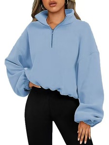 Sudadera con capucha de gran tamaño informal con cremallera de cuarto de alta calidad para mujer - Product Image 6