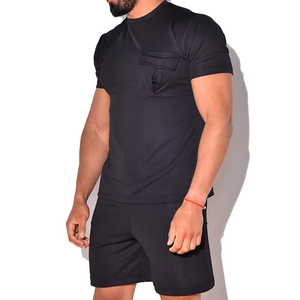 ชุดกางเกงขาสั้นลำลองสำหรับผู้ชายชุดเซตคู่แขนสั้นสีพื้นคอกลมทรงสลิมฟิตผ้าฝ้ายระบายอากาศได้ดีดีไซน์ใหม่ - Product Image 2