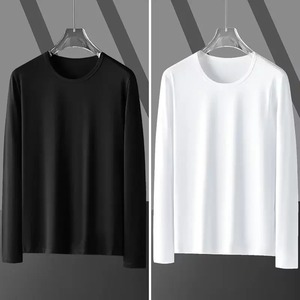 100% coton coupe régulière hommes T-Shirt à manches longues col rond couleur unie mince intérieur haut personnalisable Logo imprimé - Product Image 3