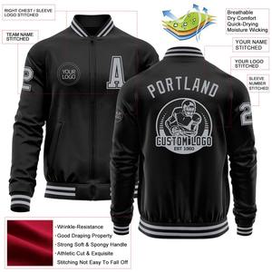 Custom <b>Black</b> Gray Bomber Varsity Letterman Zipper Jacket <b>Windbreaker</b> Streetwear Vintage Men's Varsity Jacket - Product Image 2