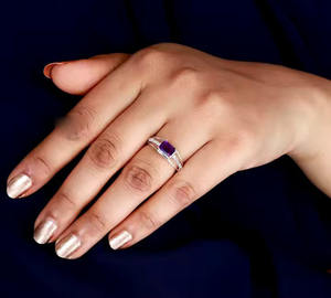 แหวนแต่งงานพลอยอัญมณีคลาสสิกแบบเรียบง่ายสีเงินสเตอร์ลิงสำหรับ925แหวนพลอยอเมทิสต์ทำจากหินอเมทิสต์งานหมั้นสำหรับงานเลี้ยงครบรอบวันเกิดของขวัญของเธอ - Product Image 5