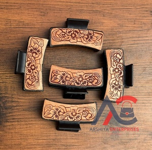 New Arrival Hot Selling Western Stylish Handmade <b>Tooled</b> Engraved Leather Hair Claw <b>Clips</b> Leather Claw Hair Accessories for Women - Product Image 1