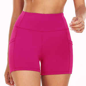 Pantalones cortos de motorista acanalados elásticos de cintura alta para mujer, mallas deportivas suaves y cómodas, sin costuras, cintura alta - Product Image 1