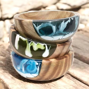 ชามสลัดทำจากไม้และเรซินทำด้วยมือตกแต่งแบบเชื่อมโยงสำหรับใช้ในบ้านและร้านอาหาร - Product Image 1