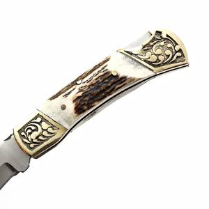Navaja Plegable de Acero Inoxidable con Mango de Asta de Ciervo, Funda de Cuero Personalizada, EDC de Bolsillo, Grado Industrial, para Caza y Camping - Product Image 4